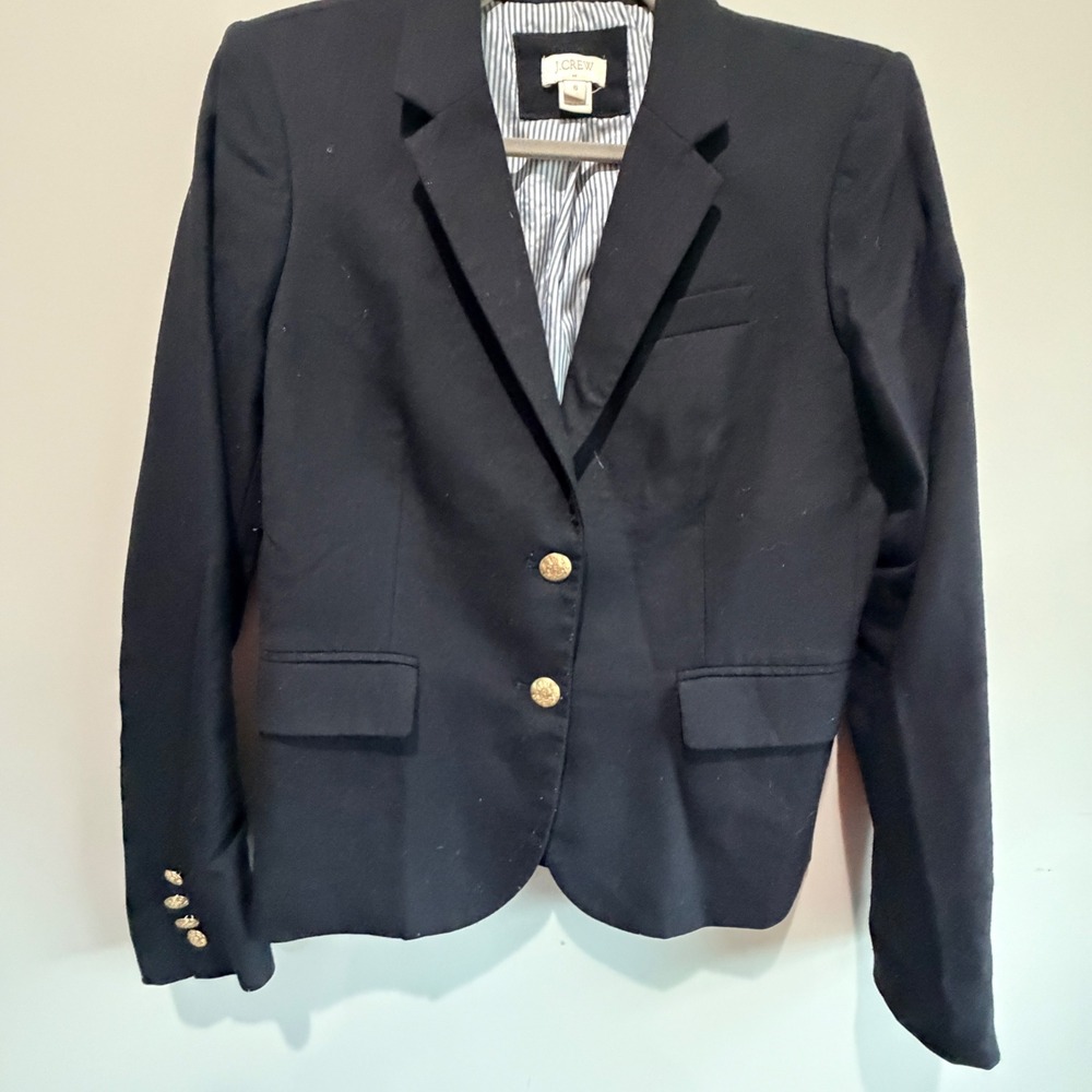 J Crew Schoolboy Blazer Women 6 Black Wool Blend Gold Button Preppy Old Money
